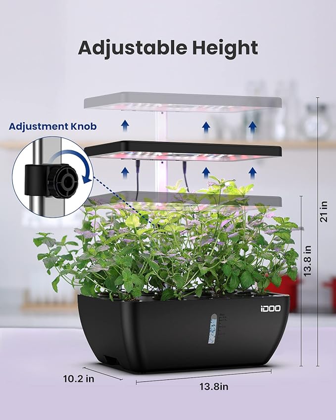 iDOO Hydroponics Growing System Kit 12Pods WiFi, Christmas Gifts for Women Mom, Indoor Herb Garden with LED Grow Light for Home, Built-in Fan, AutoTimer, 6.5L Large Tank Plant Germination Kit, Black idoo