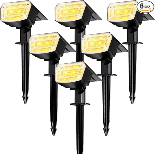 TECKNET Spot Lights Outdoor with 59 LED, 6 Pack Solar Lights Outdoor Waterproof IP65, Auto On/Off Solar Spot Lights, 3 Lighting Modes Solar Powered Garden, 2-in-1 Solars Landscape Light (Warm White) Tecknet