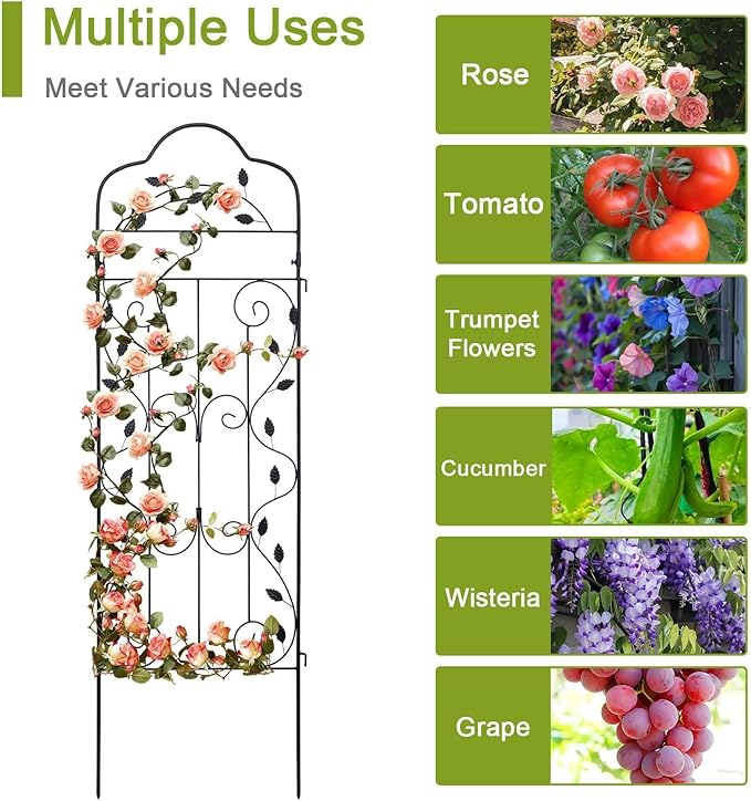 hogardeck 4 Packs 60 * 18 inch Metal Garden Trellis for Climbing Plants Outdoor,Heavy Duty,Black Coating Rustproof Trellis for Rose, Vegetable, Flowers, Expandable,Perfect for Training Climbing Plants HOGARDECK