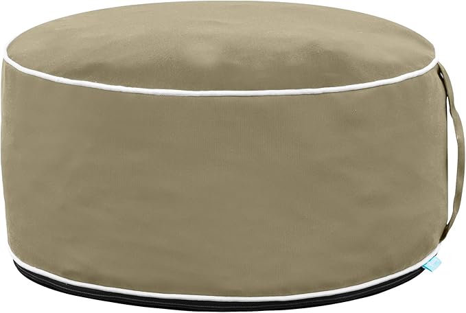 QILLOWAY Indoor/Outdoor Inflatable Stool,Round Ottoman,All Weather Foot Rest for Camping or Home,Tan/Beige QILLOWAY