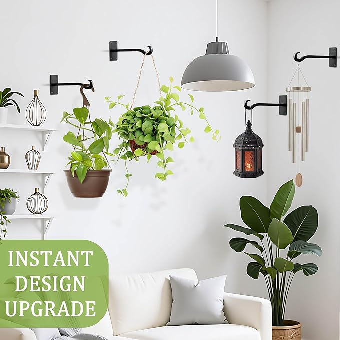 Qiang Ni Bird Feeder Hanger: 8-Inch Wall-Mounted Plant Bracket Outdoor - 2 Pieces Black Plant Hooks for Hanging Flower Baskets QiangNi