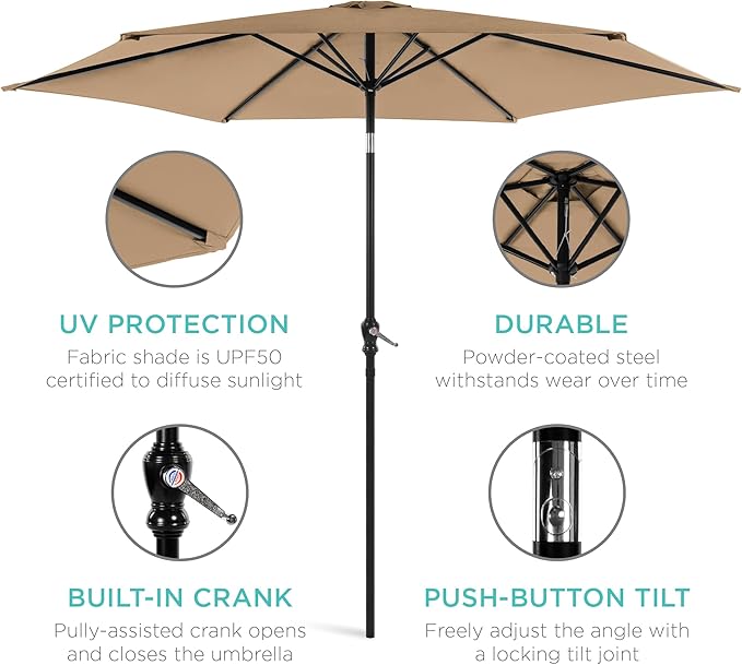 Best Choice Products 10ft Outdoor Table Compatible Steel Polyester Market Patio Umbrella w/Crank and Easy Push Button Tilt BestChoiceProducts