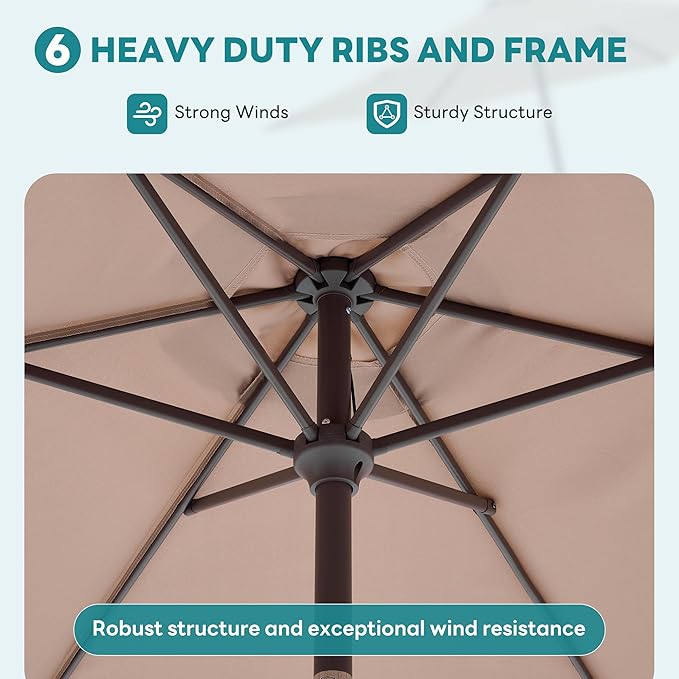 OLIXIS 7.5ft Patio Umbrella with Tilt and Crank Button & 8 Sturdy Ribs Waterproof, Patio Table Umbrella Perfect for Poolside, Terrace, Beach and Outdoor Restaurant, Khaki OLIXIS