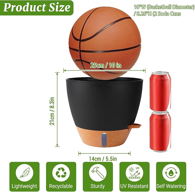 2 Pack 10 inch Plant Pots, Plastic Self Watering Planters with Drainage Holes, Deep Reservoir, Water Level Indicator, Modern Decorative Flower Pots for Indoor Outdoor Plants (Black, 10 inch) Fielda