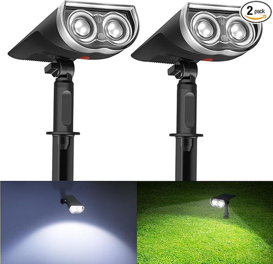 Consciot Solar Spotlights Outdoor, IP67 Waterproof 2-in-1 Solar Spot Lights Daylight, Durable Christmas Decorations Lights for Garden Yard Pathway Driveway Porch Walkway, Auto On/Off, 2 Pack Consciot