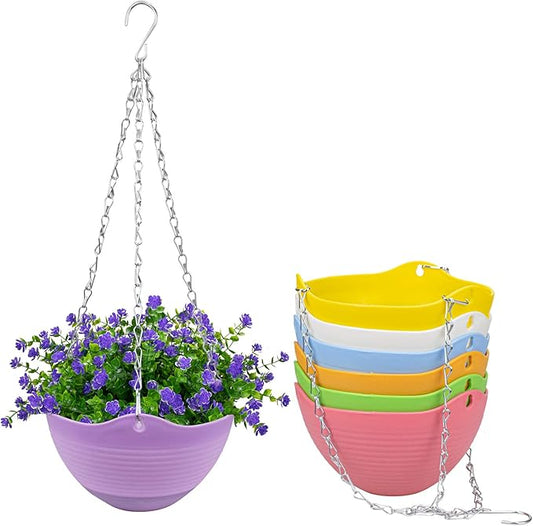 Foraineam Set of 7 Colors Self-Watering Hanging Planter Indoor Outdoor Garden Flower Plant Pot Container with Drainer and Hanging Chain Foraineam