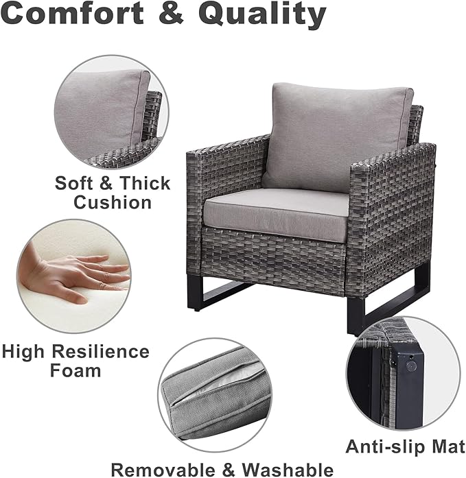 Belord 6 Piece Outdoor Furniture Patio Wicker Sofa Set, Oversize Outdoor Dining Chairs with Rattan Ottomans, Conversation Sets Patio Furniture Come with Removable Washable Belord