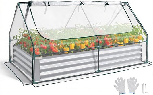 VEVOR 6x3x1FT Metal Raised Garden Bed with Greenhouse Cover, Outdoor Galvanized Planter Raised Beds for Gardening for Vegetables Flowers and Fruit VEVOR