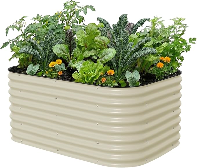 Vego garden 26" Extra Tall Raised Garden Bed Kits, 6 in 1 Modular Raised Planter Box for Vegetables Flowers Fruits Oval Metal Raised Garden Pearl White VegoGarden