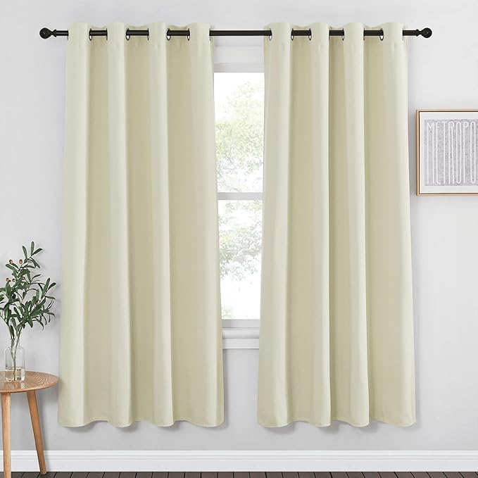 NICETOWN Blackout Bedroom Curtain 72 inches Length - Grommet Sound Reducing Window Treatment Privacy Drape Room Darkening Light Blocking for Living Room (Beige, 1 Panel, W52 x L72) NICETOWN