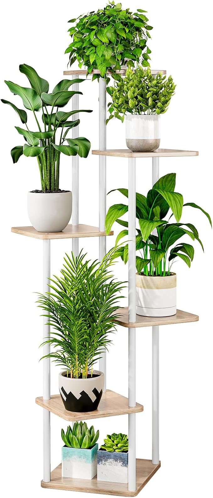 AZERPIAN Plant Stand 6 Tier Indoor Metal Flower Shelf for Multiple Plants Corner Tall Flower Holders for Patio Garden Living Room Balcony Bedroom, White AZERPIAN