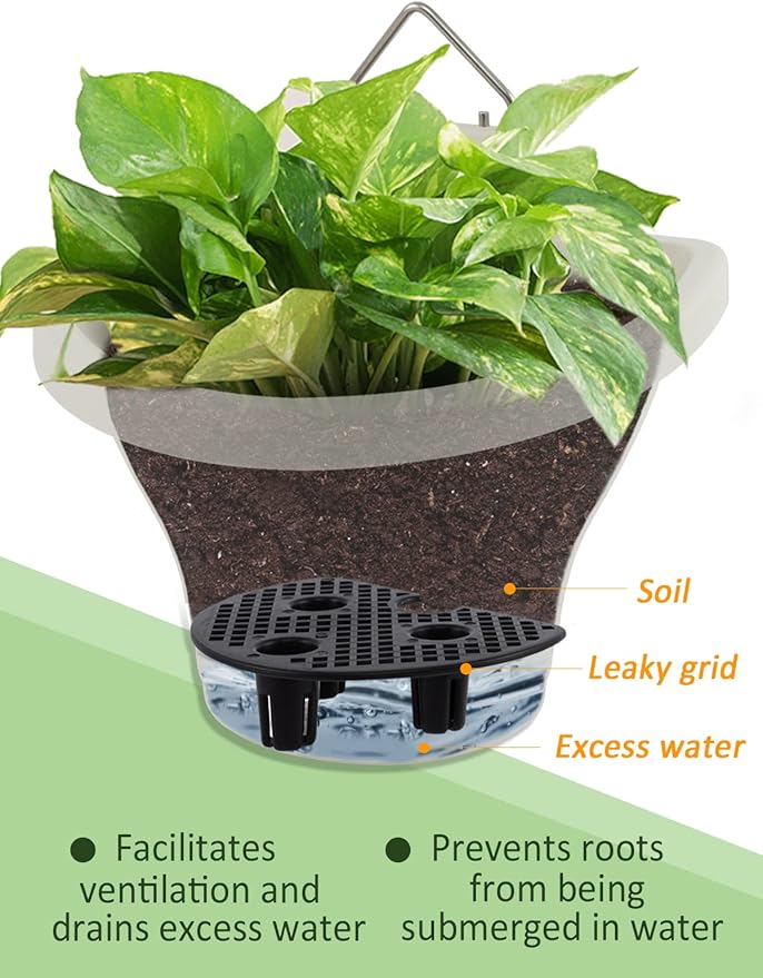 MADHOLLY 6Pcs Vertical Hanging Planters for Outdoor Plants - Wall Plant Holder for Indoor Decorations Garden Fence, Plastic Flower Pots with Drainage Grid and Hooks (Gray) MADHOLLY