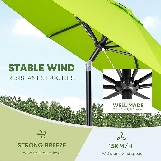 Tempera Patio Market Outdoor Table Umbrella with Auto Tilt and Crank, Large Sun Umbrella with Sturdy Pole & Fade Resistant Canopy, Easy to Set TemperaPatioLife