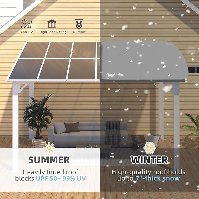 AECOJOY 12' x 8' Outdoor Gazebo Pergola for Patio, Large White Hardtop Lean to 8x12 Gazebo Shelter Pergolas and Gazebos Clearance with Patio Roof, Wall-Mounted Heavy Duty Awnings for Backyard AECOJOY