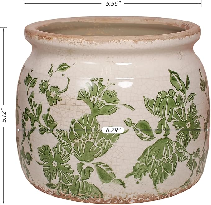 Tuscan Ceramic Indoor Plant Pot & Vase for Home Decor, 6.29'' Rustic Farmhouse Planter w/Drainage for Snake Plant, Pothos and Houseplants, Vintage Office & Tabletop Decoration, Gift for Mom (Green) XiaanJiaju