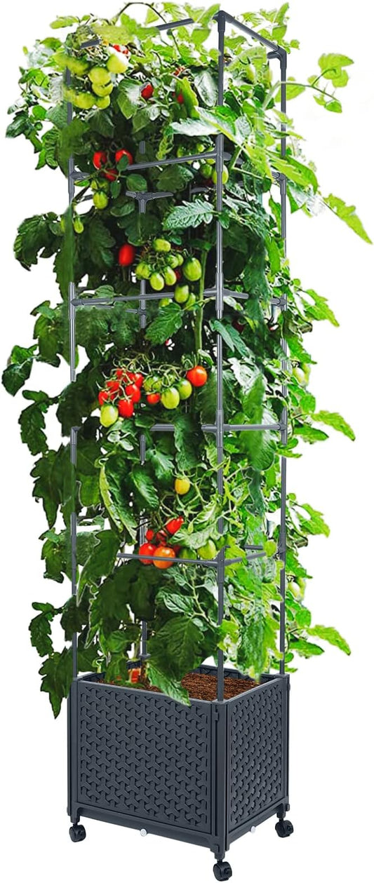 LINEX Raised Garden Bed Planter Box with Trellis, 67.6” Tomato Planters for Climbing Plants Vegetable Vine Flowers Outdoor Patio, Tomatoes Cage w/Self-Watering & Wheels LINEX