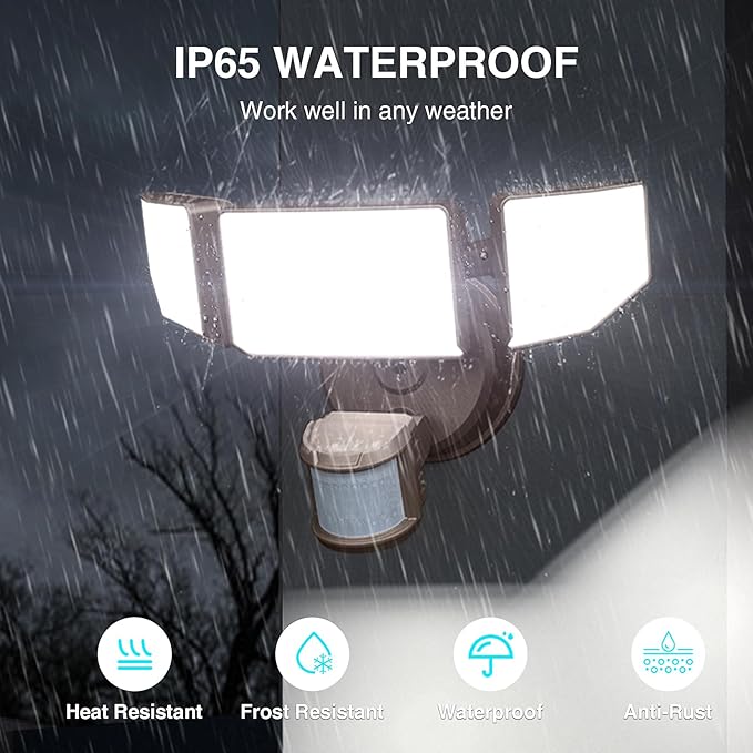 85W LED Security Lights Motion Sensor Light Outdoor, 8500LM Dusk to Dawn, IP65 Waterproof, 6500K, 3 Head Motion Detected Flood Light, Floodlight for Outside, Garage, Yard, Porch (Brown) Abovizo