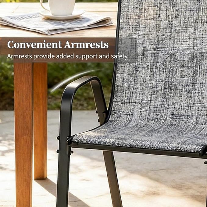 MAMIZO Patio Dining Chairs, Stackable All Weather Teslin Chair, Heavy Duty Outdoor Breathable Chairs Set, w/Armrests, Upgraded Chair FeetW/Strenthened Iron Spacers, 330 LBS (8, Grey) MAMIZO
