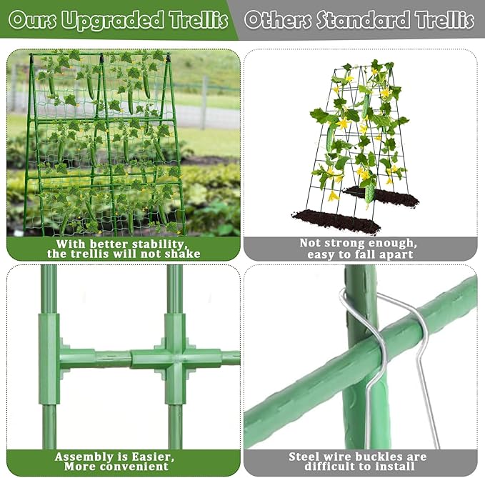 Cucumber Trellis for Raised Beds, 31 X 47 Inch Adjustable Size A-Frame Garden Trellis for Climbing Plant Outdoors with Climbing Net and Plant Support Clip for Vegetable Grape Tomato Garden Supplies LifeisLuck