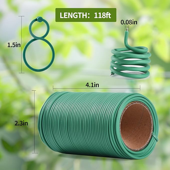 118 Feet Soft Plant Tie Green Twist Garden Ties with 20PCS Plant Clips for Plants Gardening Home Office Organization TPR Garden Ties Supplies with 2mm Diameter TELENT+OUTDOORS
