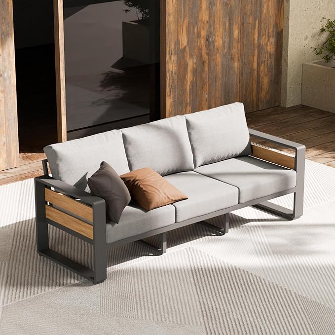 ZANDOR Outdoor Aluminum Patio Furniture - 1 Pcs 3-Seat, All-Weather Metal Modern Outside Sofa with Washable Thick Cushion for Garden/Backyard/Porch, Grey ZANDOR%7CCraftingYourOutdoorElegance