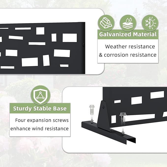 Casaphoria Metal Privacy Screen Outdoor, 72" H x 47" W Freestanding Decorative Privacy Screen for Patio Deck Balcony Garden with Stable Base, Black-Gerald Casaphoria