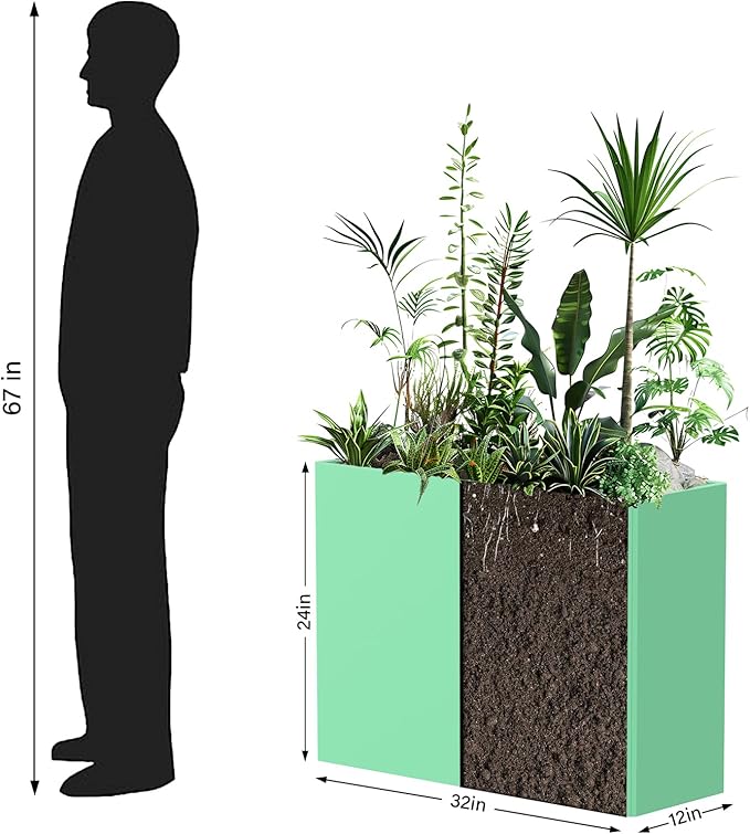 Rectangular Planter Box with Removable Insert Shelf - 32x12x24 Inches Large Size Planters for Patio Yard, Green Ganeekiron