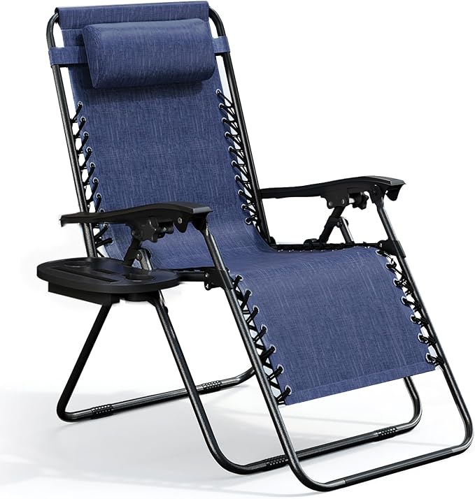 Nestl Zero Gravity Chairs, Portable Patio Lounge Chair Outdoor with Pillows & Cup Holder Trays, Adjustable Steel Mesh Reclining Camping Chair, Folding Patio Lawn Chair for Deck, Beach, Yard - Blue Nestl