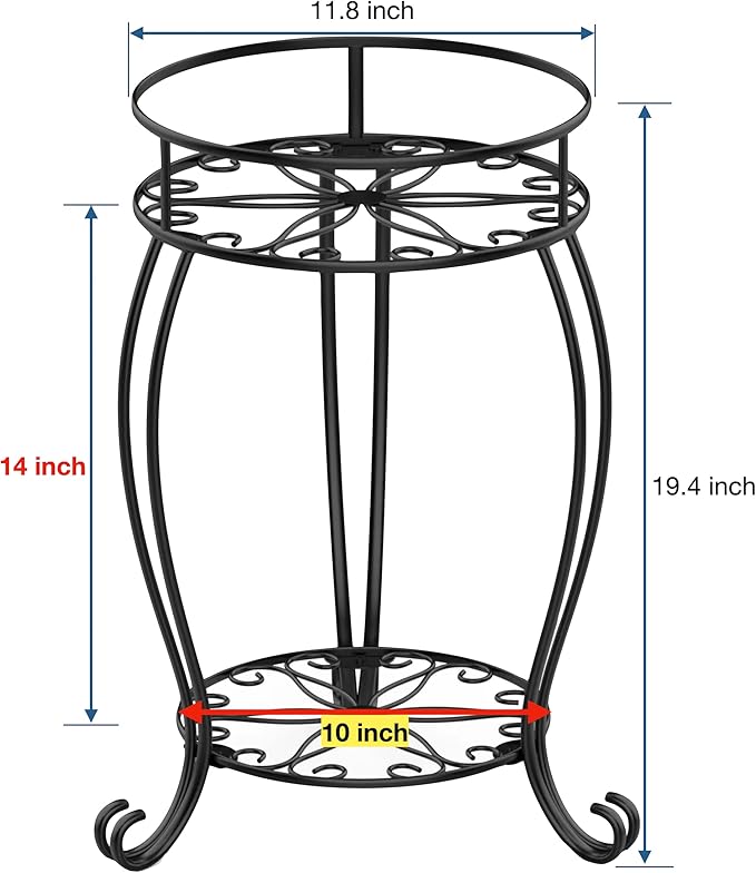 FaithLand 2 Pack Plant Stands, Heavy Duty Metal Planter Holder Indoor Outdoor, 2 Tier Round Potted Supports Rack, Corner Display Shelf Black FaithLand