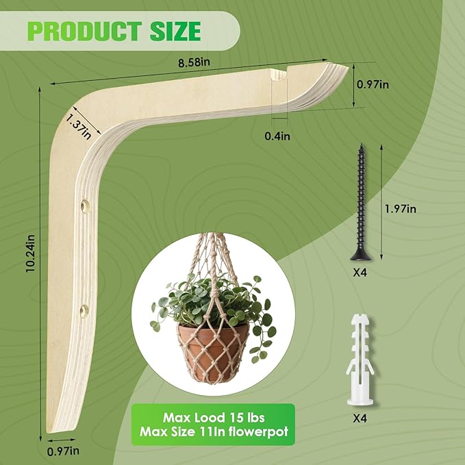 Wooden Plants Hanger, Plant Hangers Indoor Wall Mount, 8.58-Inch Hanging Plant Hooks For Wall, Basket Hooks for Lanterns, Flower Bracket, Wind Chimes, Lamp, Bird Feeders, Patio Decor(wood color 2PCS) usion