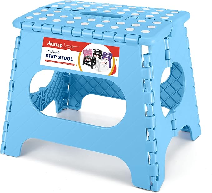 ACSTEP Folding Step Stool for Adults 11 Height Lightweight Plastic Stepping Stool Foldable Step Stool Hold up to 300lbs Non Slip Collapsible Stool Blue ACSTEP