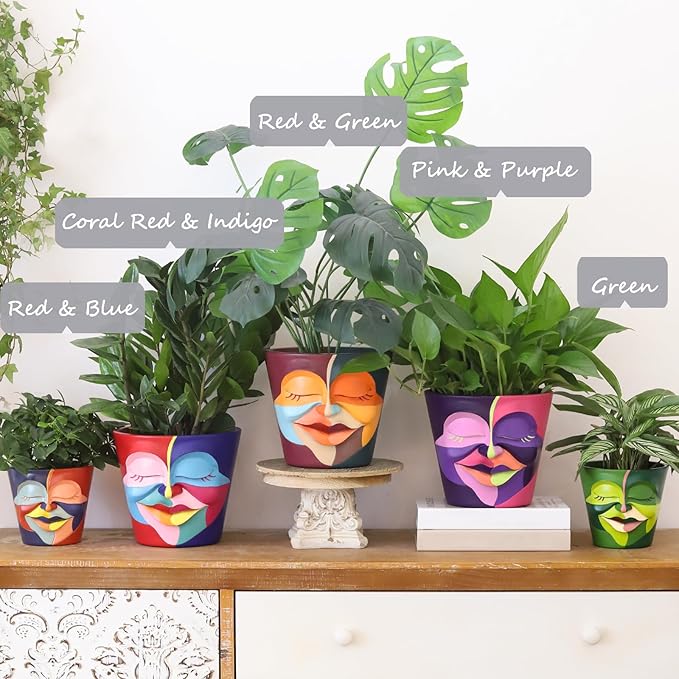 GUGUGO 8 Inch Abstract Rainbow Head Planter, Unique Face Plant Pot with Drainage, Cute Eclectic Flower Planters Pots for Indoor & Outdoor Plants, Colorful Funny Room Decor GUGUGOHOMEDECOR