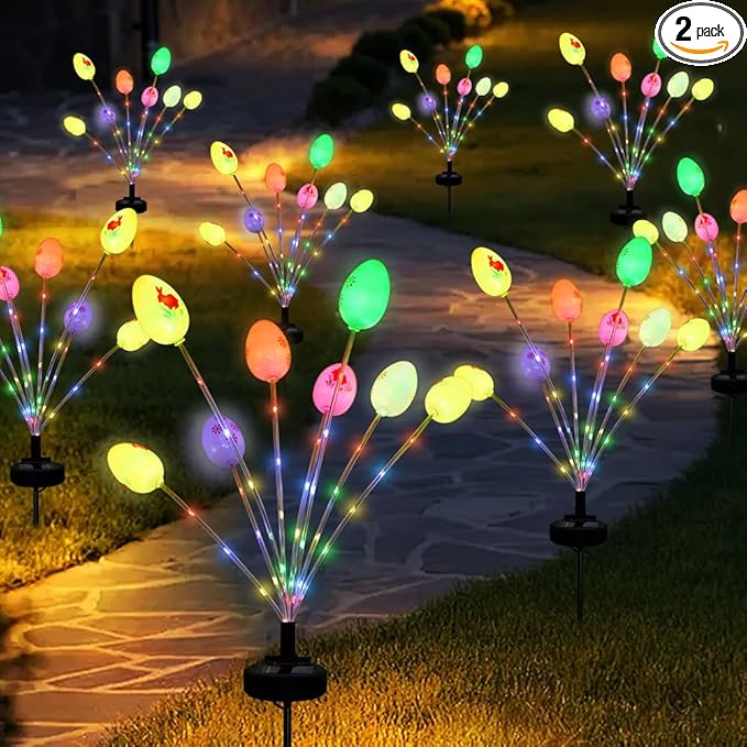 2 Packs Solar Easter Decorations Outdoor Stake Lights, 16 LEDs Colorful Swaying Egg Lights for Easter Decor, Waterproof Easter Solar Lights Decor for Garden, Lawn, Pathway, Yard, Porch & Patio Rootora