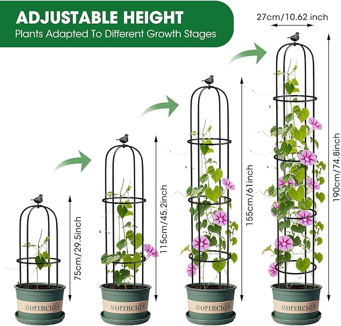 6.2ft Garden Obelisk Trellis for Climbing Plants Rustproof Metal Pipe with Heavy Duty Plastic Coated Garden Outdoor Indoor Potted Plant Support for Clematis Vine Jasmine Support MYMULIKEHOME