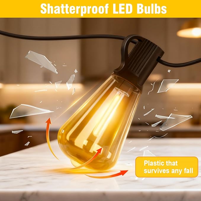 100FT Solar String Lights Outdoor Waterproof with Remote & Timer, LED Shatterproof ST38 Bulbs, USB & Solar Powered Patio Lights for Backyard, Porch, Garden, Wedding, Christmas Decor SkoiucLights