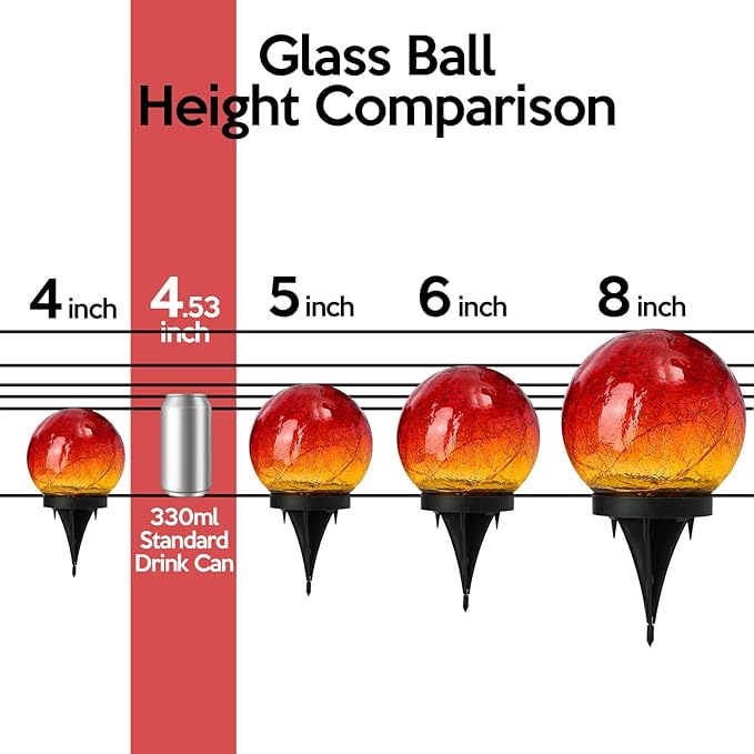 Outdoor Waterproof Solar Gradient Red Globe Lights, Led Solar Round Gazing Balls Ornaments for Lawn Garden Patio Table Art Decoration, Back Yard Landscape Illuminated Cracked Glass Sphere Light Orbs Rootora