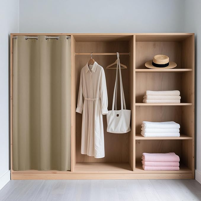 Joydeco Blackout Door Curtain for Doorway Privacy 96 Inches Long, Grommet Closet Curtain for Open Closet, Room Divider for Bedroom Living Room (Light Beige, 52Wx96L, 1 Panel) JOYDECO