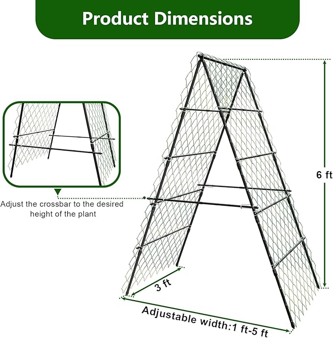 Garden Trellis for Climbing Plants, A-Shape Garden Plant Support Frame for Raised Bed Vegetables, Provides Support for Beans, Tomatoes and Cucumber, Black AlisisFores