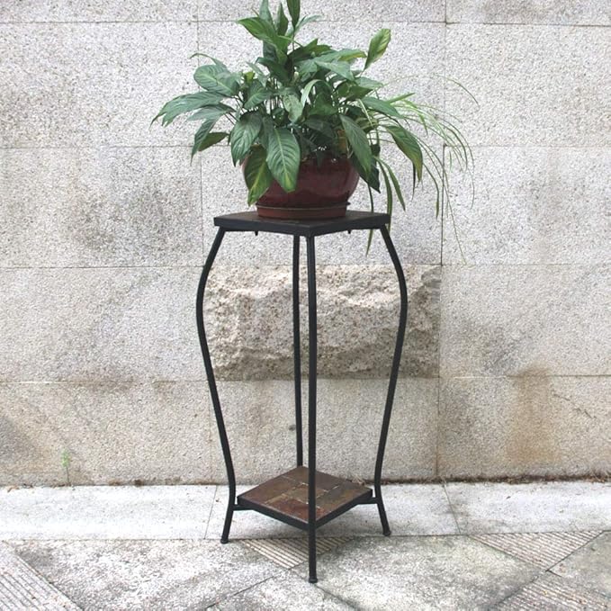 Zhongma 2 Tier 30" Tall Plant Stand with Colorful Slate Top for Balcony, Home, Garden, Backyard Patio with Adjustable Leveling Feet Zhongma