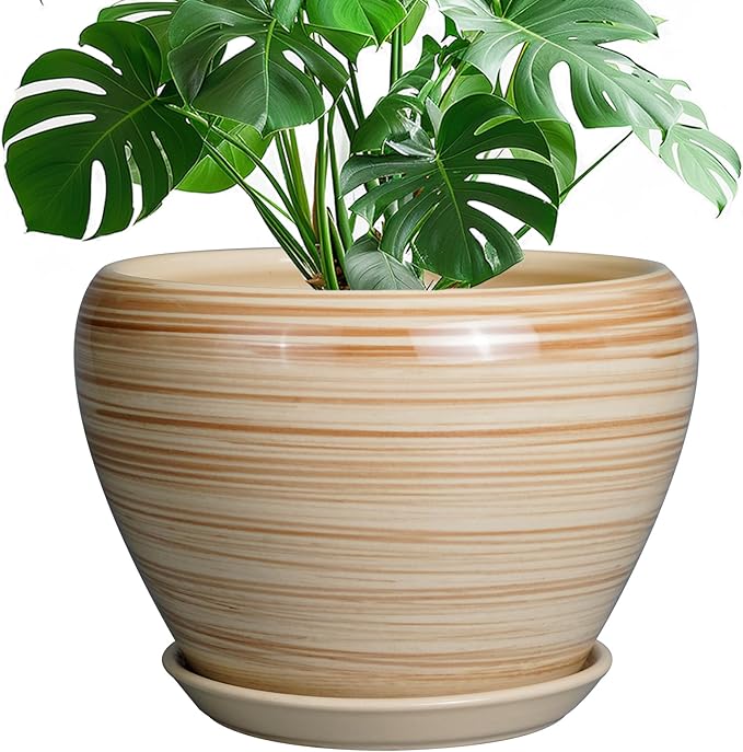 Ceramic Pot for Plant 10 Inch - Planter for Outdoor Plants Indoor Plant Pot with Drainage Hole Large Planter Round Flower Pot for House Patio Garden Yellow Ceramicfor