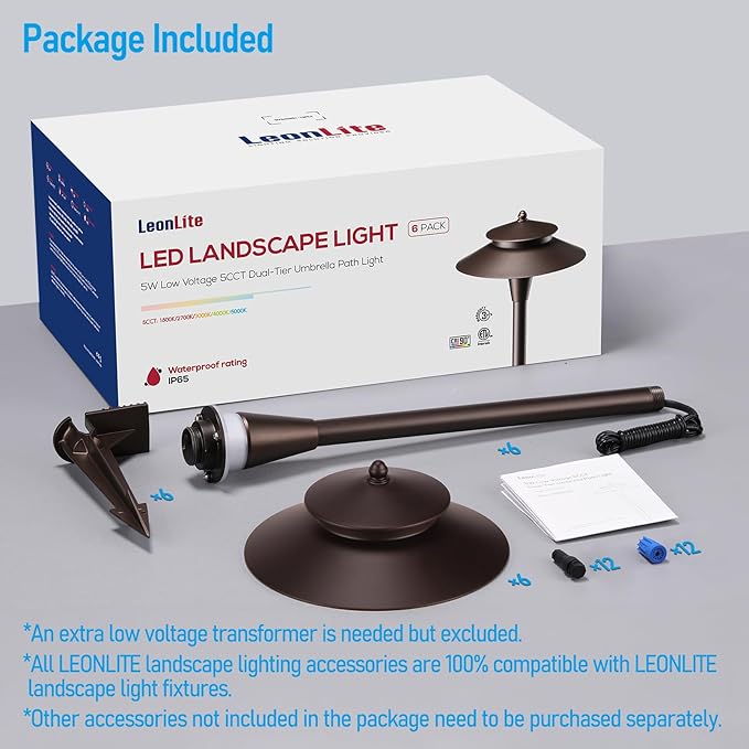 LEONLITE 5CCT Low Voltage Pathway Lights, 12-24V LED Landscape Path Light, 1800/2700/3000/4000/5000K, Double Layer, CRI90, IP65 Waterproof Landscape Lighting, Aluminum, Oil Rubbed Bronze, Pack of 6 LEONLITE