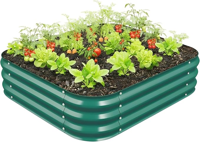 Galvanized Raised Garden Bed for Gardening, 3x3x1ft Metal Square Planter Boxes Outdoor for Vegetable,Flower,Herb,Modular Above Ground Growing Container,Green Rootora