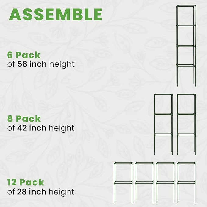 Tomato Cage Square - Large Trellis Stakes and Plant Support Structures for Vegetables and Climbing Plants - Tall Tomato Cages for Garden, Pots, Raised Garden Bed Outdoor Supplies (6 Pack - Up to 58") K-BRANDS