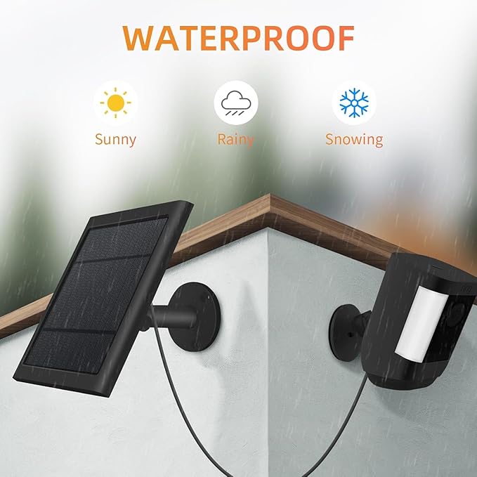 USB-C to Ring Barrel Plug 8Pack 4W Solar Charger for Ringing Spotlight & Stick Up Outdoor Cam, Black, High Efficiency, 10FT/3M Long Cable with IP65 dustproof and Waterproof Paodekua