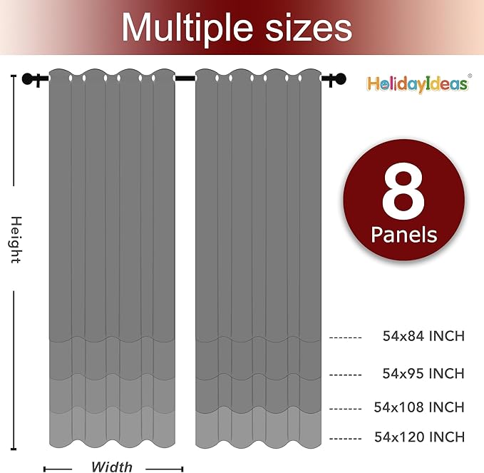 HolidayIdeas Grommet Top Outdoor Curtains for Patio Waterproof 8 Pcs All Weather Balcony Outside Curtain Panels for Apartments, Gazebo, Pergolas, Porch, 54x120 Inch, Grey HolidayIdeas
