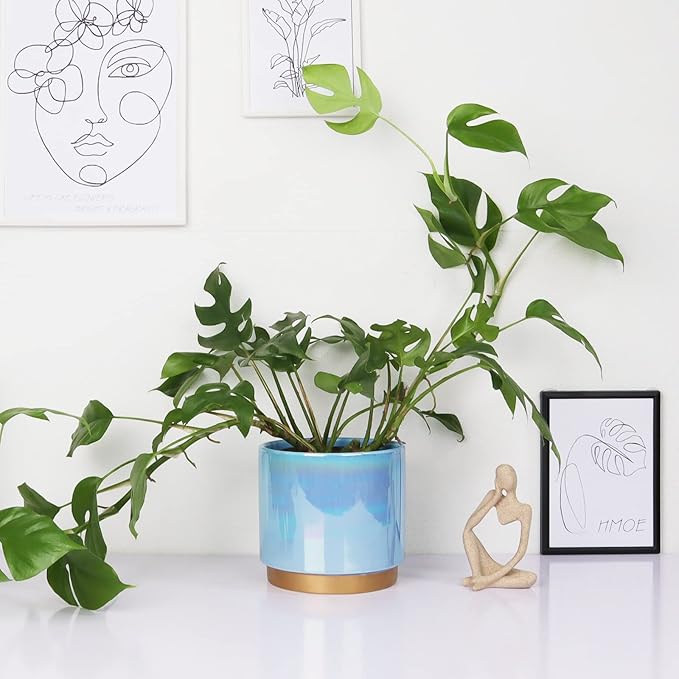 Gepege Ceramic Pots for Plants, Rainbow Pearl Glaze Planter with Drainage Hole, 6.0 inch+5.0 Inch+4.0 Inch. Indoor-Outdoor Large Round Succulent Orchid Flower Pot Gepege