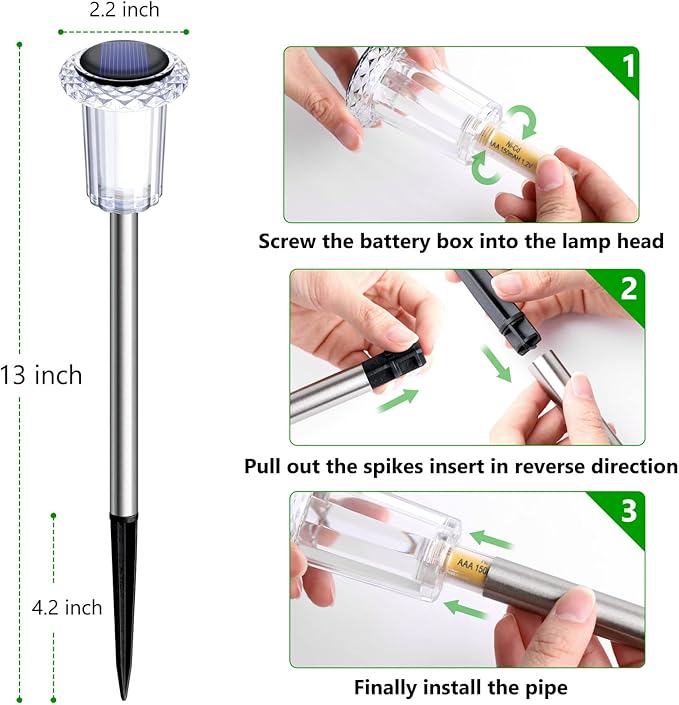 Solar Pathway Lights 10 Pack Christmas Solar Lights Outdoor Waterproof 6000K Cold White Yard Lighting, LED Stainless Steel Stake for Garden Outside Landscape Lawn Driveway Walkway Path Gorrzai