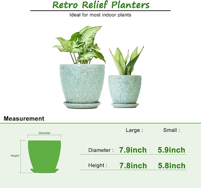 8 Inch + 6 Inch Plant Pots for Indoor Plants, Ceramic Planter with Drainage Hole and Saucers, Garden Pots for Succulent, Orchid, and Flower, Set of 2 Bestseler