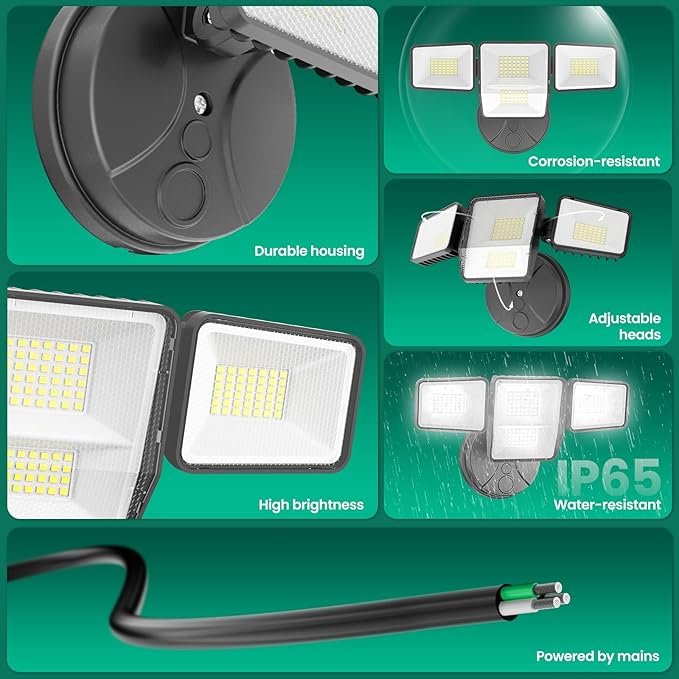 70W 7000LM LED Flood Lights Outdoor 2 Packs, Switch Controlled Security Lights with 4 Heads, Adjustable Heads, 6500K Daylight IP65 Waterproof Outside Wall Light for Backyard, Yard, Garage, Patio omibeeSolarlightsoutdoor