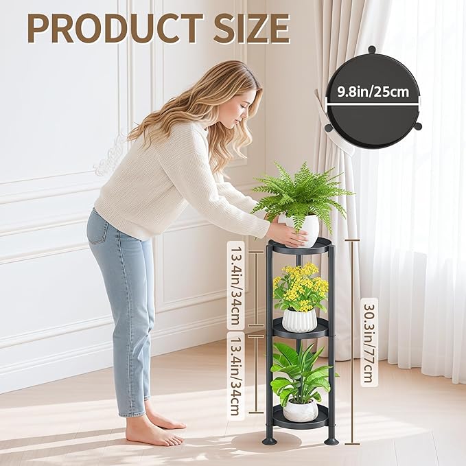 LASZOLA 3 Tier Black Corner Plant Stand Indoor for Large Tall Flower, Heavy Duty Sturdy Metal Vertical Tiered Planters Holder for Patio, Multi Level Wrought Iron Organizer Décor for Modern Farmhouse LASZOLA